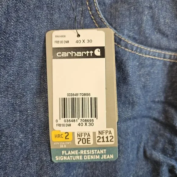 NEW Carhartt FR Flame Resistant Jeans Mens 40x30 Blue Denim Work FRB 100DNM - Picture 3 of 7